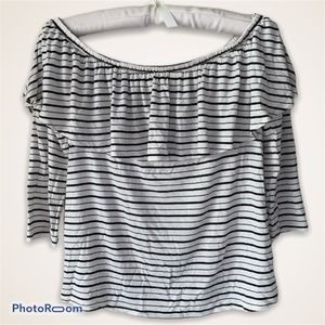 American Eagle Black and White Stripe Ruffle Top